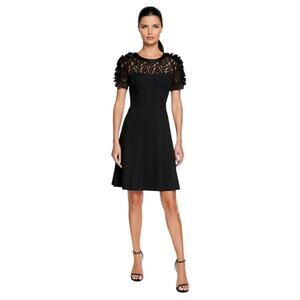NWOT Shani Black Floral Applique Fit & Flare Crepe Dress – Sz 6
